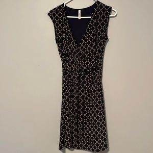 Navy and gold wrap dress with tie front, size small